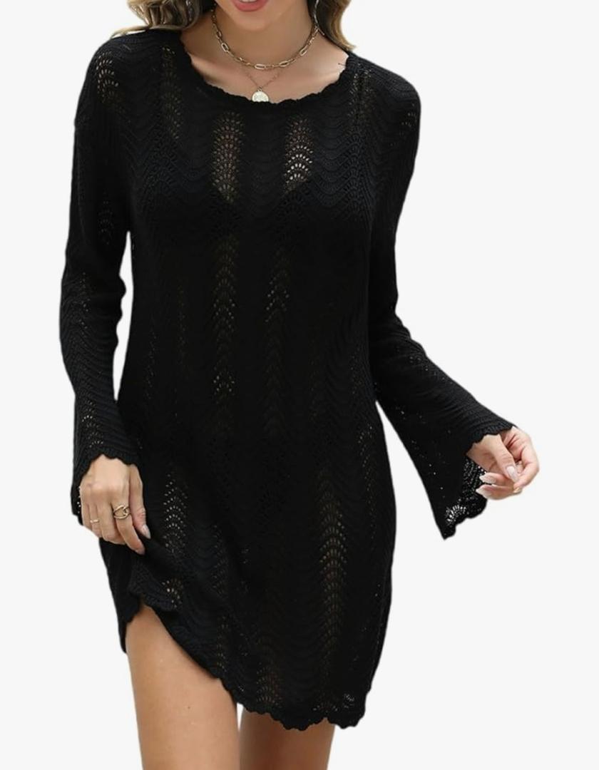 VIMPUNEC Crochet Swimsuit Coverup for Women Summer Bathing Suit Cover Ups Swimwear Beach Dress, Size Small