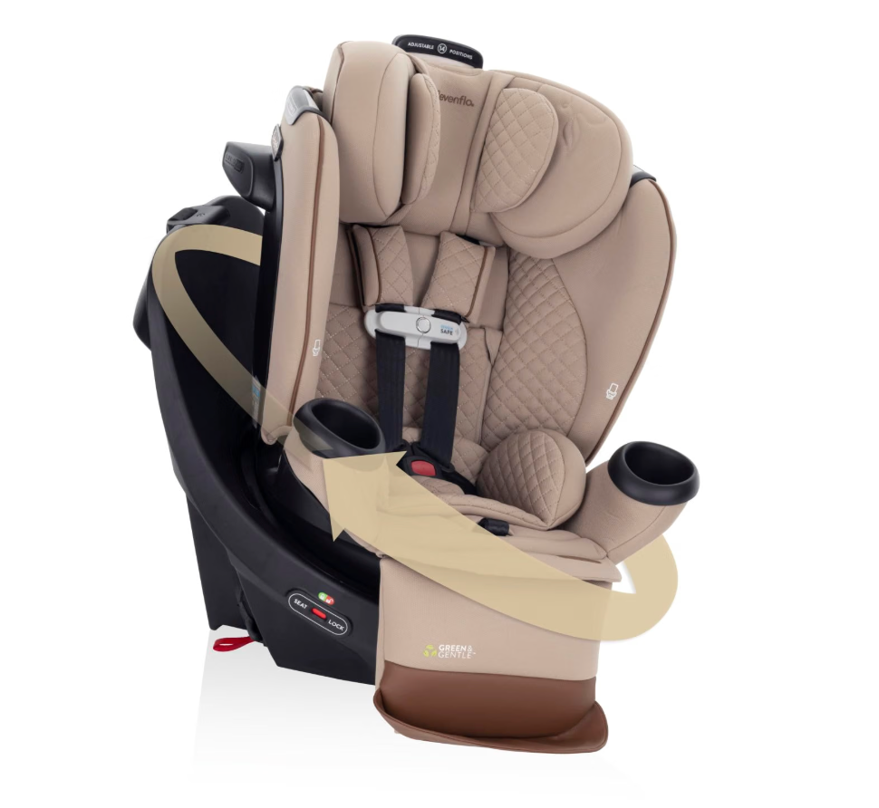 Evenflo Revolve360 Extend All-in-One Rotating Car Seat with Green & Gentle Fabric (Travertine), Mfg date: 

12/27/2025