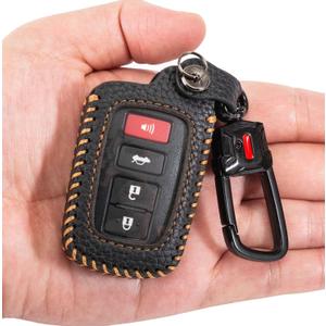 for Toyota Key Fob Cover Keychain Leather Car Key Case Fob Holder Compatible Highlander Tacoma Tundra Rav4 4Runner Camry Sequoia Corolla Prius (Black)