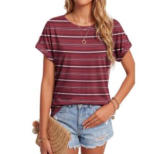 KIFOVEN Womens Summer Tops Short Sleeve Tunic T-Shirt Dressy Casual Blouse Side Split Round Neck Tee Shirts Flower-1 Small (Pink, S)