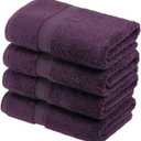 Superior Egyptian Cotton Pile Hand Towel Set of 4, Ultra Soft Luxury Towels, Thick Plush Essentials, Absorbent Heavyweight, Guest Bath, Hotel, Spa, Home Bathroom, Shower Basics, Plum