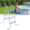 Threlaco Above Ground Pool Ladder Steel Frame Swimming Pool Entry Exit Ladder Non Slip Metal Frame Steps, Weight Capacity 300lbs(White,33 Inch)