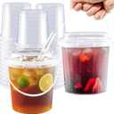 20 Set 25 oz Drink Bucket, Clear Plastic Cups with Lids and Straws, Disposable Drinking Cups for Cold Drinks, Iced Coffee/Milkshakes/Smoothies, Sturdy & Food Safe