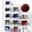 Shoe Organizer, Thicken & Sturdy Shoe Boxes with Magnetic Door,Stackable Plastic Shoe Storage Boxes Containers for Sneakers,13.5" x 10.5" x 7.4" (Clear, 12 Pack)
