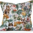 Society6 Throw Pillows with Pillow Insert - Home Decor by Burcu Korkmazyurek - Decorative Accent Pillows for Couch or Bed, 16 x 16, Cats and Floral III