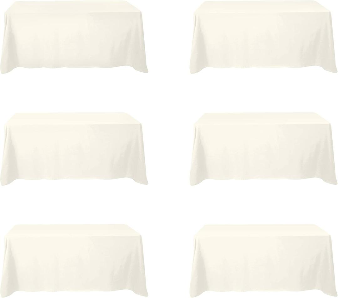 BRILLMAX 6 Pack Ivory Tablecloths 90 x 132 Inch for 6ft Rectangle Tables - 150 GSM Polyester Fabric, Floor Length Drop, Water, Stain & Wrinkle Resistant Cloth Cover for Wedding Reception Banquet