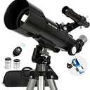 Telescope for Adults Astronomy, 70mm Aperture 400mm Focal Length Portable Astronomical Telescope for Beginners Age Over 8 Years Old with Wireless Remote Carry Bag Tripod, Black