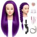 100% Real Hair Mannequin Head Training Head Manikin Cosmetology Doll Head for Hairdresser Practice Braiding Hair Styling with Clamp stand (18-inch)