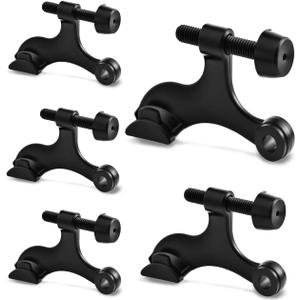 5 Pack Premium Hinge Pin Door Stopper Set, Adjustable Heavy Duty Door Stoppers with White Rubber Bumper TipsTool-Free Install, Quiet Close, Wall & Door Protection, Black (2-1/2" 1-3/4")