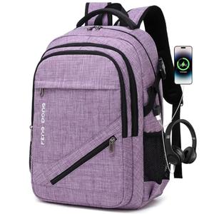 FENGDONG Large Laptop Backpack 17.3 inch Durable Waterproof Travel College Backpack Bookbag for Men & Women Business Backpack with USB Charging Port and Headset Port Light Purple