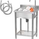 Stainless Steel Kitchen Sink, Free Standing Single Bowl Sink,Commercial Utility Sink with Faucet and Storage Shelve for Laundry Room, Kitchen, Garage, Bathroom, 23" Sink