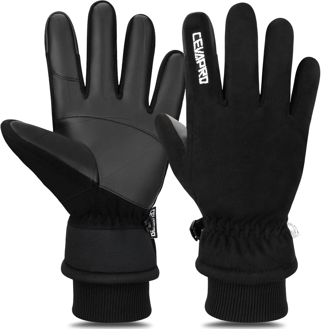 Cevapro Winter Thermal Gloves for Men Women, -20 Anti-Slip Waterproof Deerskin Suede Insulated Touchscreen Gloves. (Medium, Black)