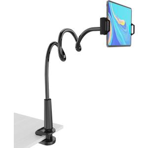 Tablet Stand Holder, Mount Holder Clip with Grip Flexible Long Arm Gooseneck Compatible with ipad iPhone/Nintendo Switch/Samsung Galaxy Tabs/Amazon Kindle Fire HD - Black (Black) (Black)