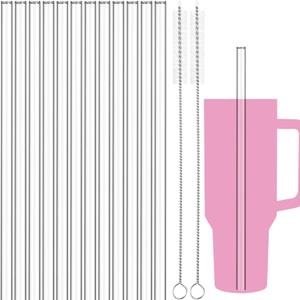 NiHome 12PCS Clear Glass Reusable Straws Fit for Stanley H2.0 40oz Tumbler with 2 Brushes, 12 Long, 0.4/10mm Diameter, Enhances Drinking Experience Prevents Spills, Dishwasher Safe, Heat-Resistant