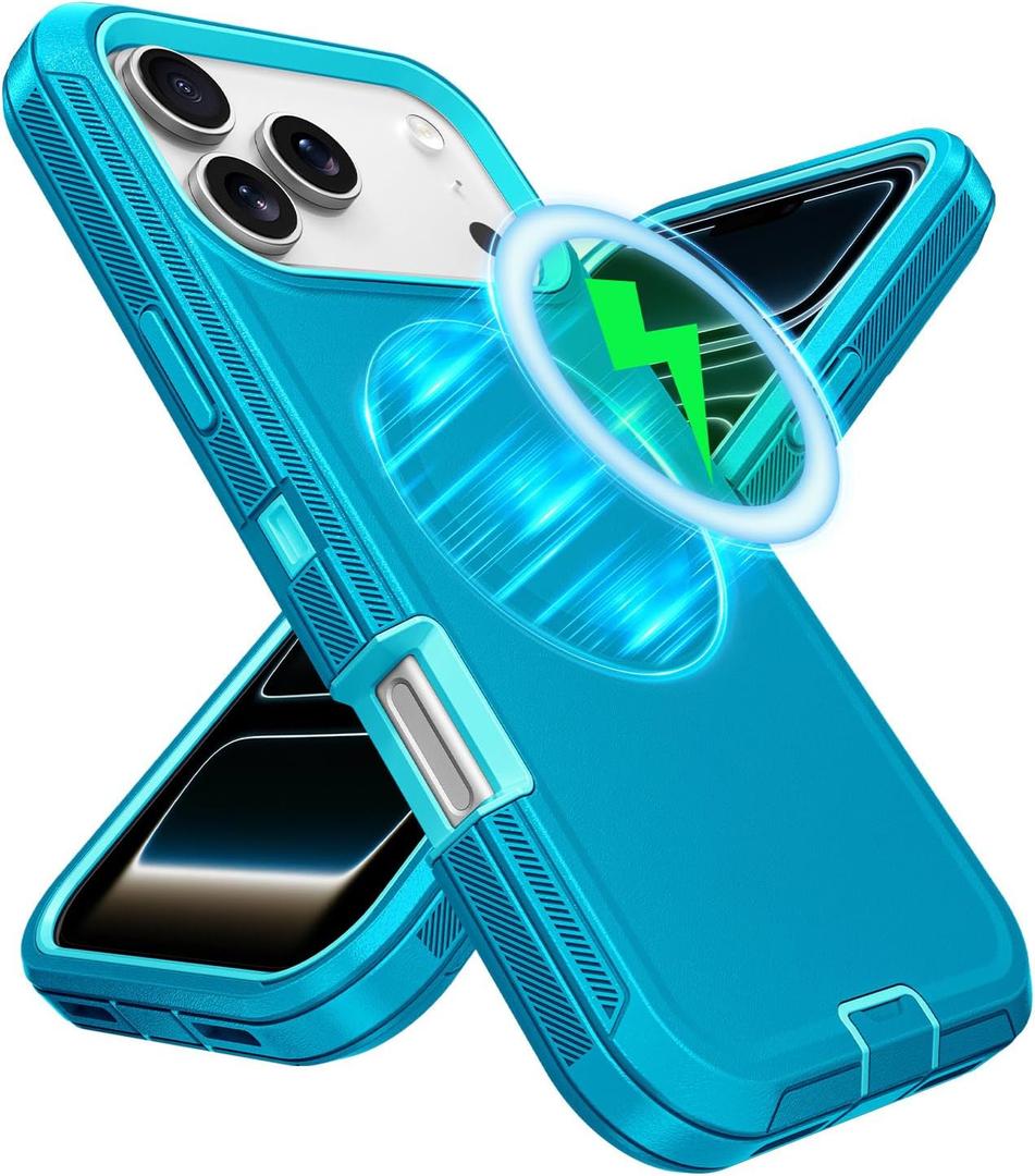 Jelanry for iPhone 17 Pro Max Case Compatible MagSafe & Rugged -Turquoise, Heavy Duty Dual-Layer Shockproof Protective Back Cover w/Port Anti Dust Scratch Protection Phone Cases for iPhone 17 Pro Max