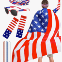 American Flag Cape Costume, 4th of July Outfits Patriotic Flag Cloak Set for Adult 4th of July Celebration Halloween Party Accessories