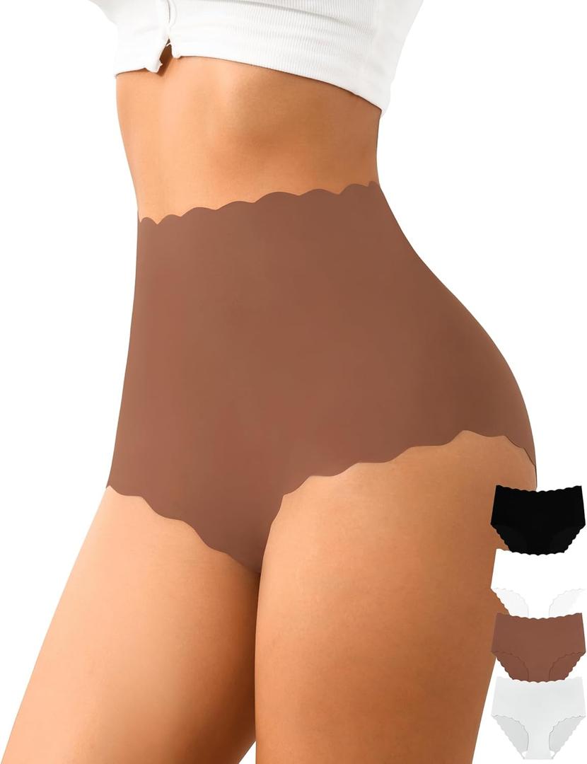 ASIMOON High Waisted Seamless Underwear for Women Soft Stretch No Show Panties Full Coverage Ladies Briefs Multi Pack (Large)