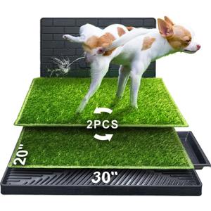 Hompet Dog Potty for Indoor or Porch, 2 Pcs Artificial Grass Training Pads with Pee Baffle, Reusable, Alternative to Puppy Pads, Portable Dog Litter Box for Small/Medium Dogs