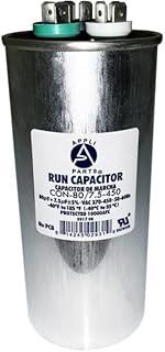 Appli Parts Dual Run Capacitor for ac 80+7.5 Mfd uF (microfarads) 370VAC or 450VAC CBB65 Round Universal fit for hvac and other applications 5-3/4 in High 2-5/16 in Wide CON-80/7.5-450