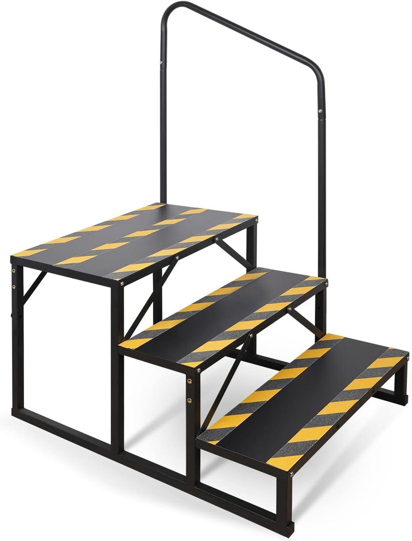 3 Step RV Stairs, Hot Tub Steps, Outdoor Spa Step Ladder with Handrail,Portable Economy 5th Wheel Stair for Travel Trailer, Motor Home, Camper and Porch with Non-Skid Tapes 3 Step RV Stairs, Hot Tub Steps, Outdoor Spa Step Ladder with Handrail,Portable Economy 5th Wheel Stair for Travel Trailer, Motor Home, Camper and Porch with Non-Skid Tapes