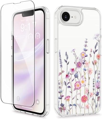 GVIEWIN for iPhone 16e Case with Screen Protector,[Non-Yellowing][Military-Grade Protection] Hard PC&TPU Bumper,Floral Shockproof Protective Clear Phone Case for iPhone 16E 2025(Floratopia/Colorful)