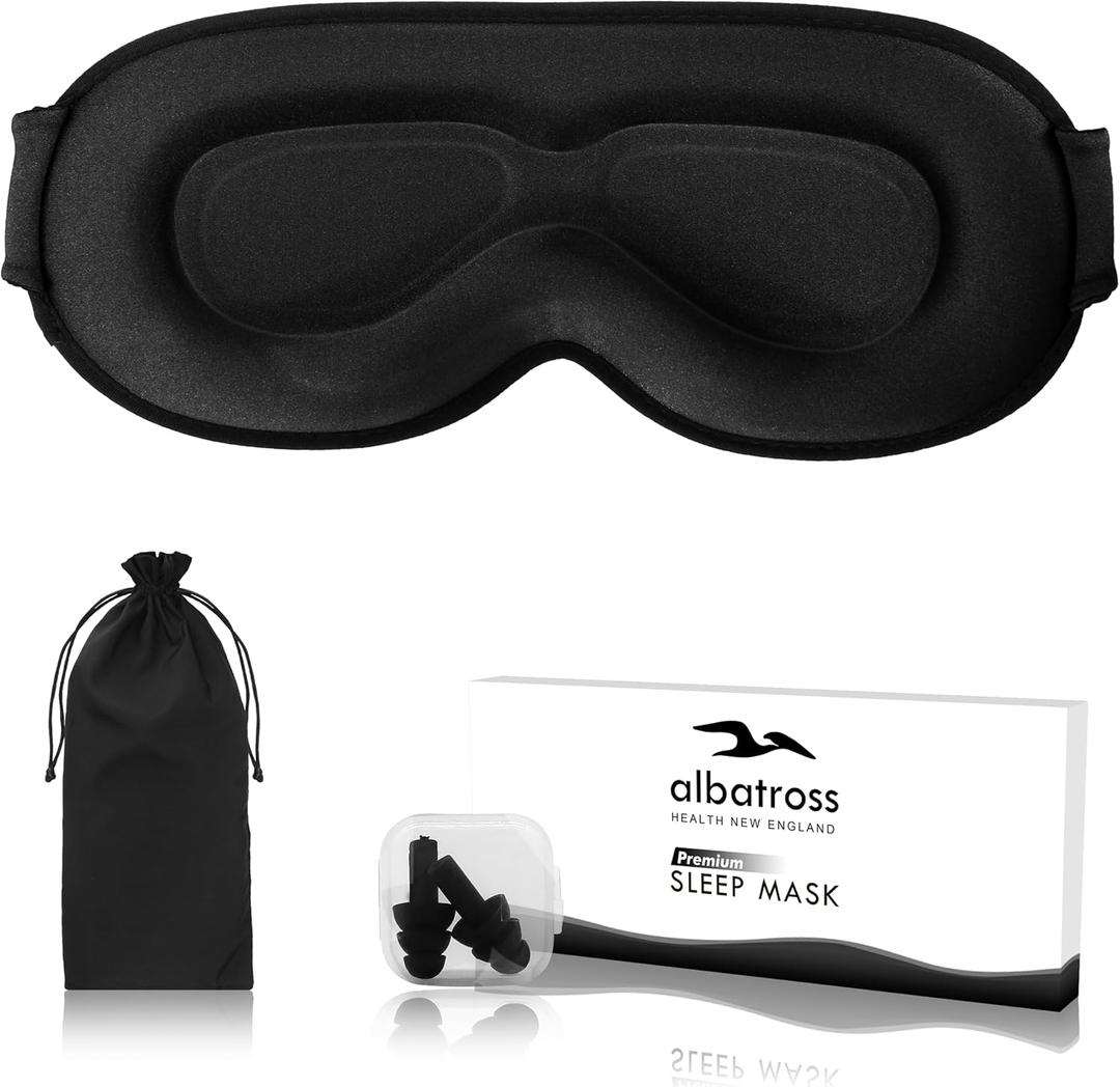 Sleep Eye Mask for Men Women, Sleeping Mask for Side Sleeper, Travel Blackout Night Blindfold Eye Shade Cover with Adjustable Strap (Black-Side Sleeper) (Ebony)