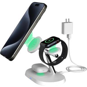 LAX Gadgets MagSafe Compatible Foldable Wireless 3-in-1 Charging Stand (White)
