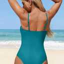 Womens One Piece Swimsuits Tummy Control Slimming Scalloped Bathing Suit Sexy Cut Out Criss Cross Ruched Swimwear (Blue, XL)