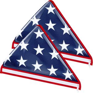 Kajaia 2 Pieces Vinyl Memorial Flag Display Bag with Zipper Lightweight Easy Storage Memorial Day Burial Folded Flags Plastic Bags Triangle Holders for American Veterans Funeral 5' x 9.5'