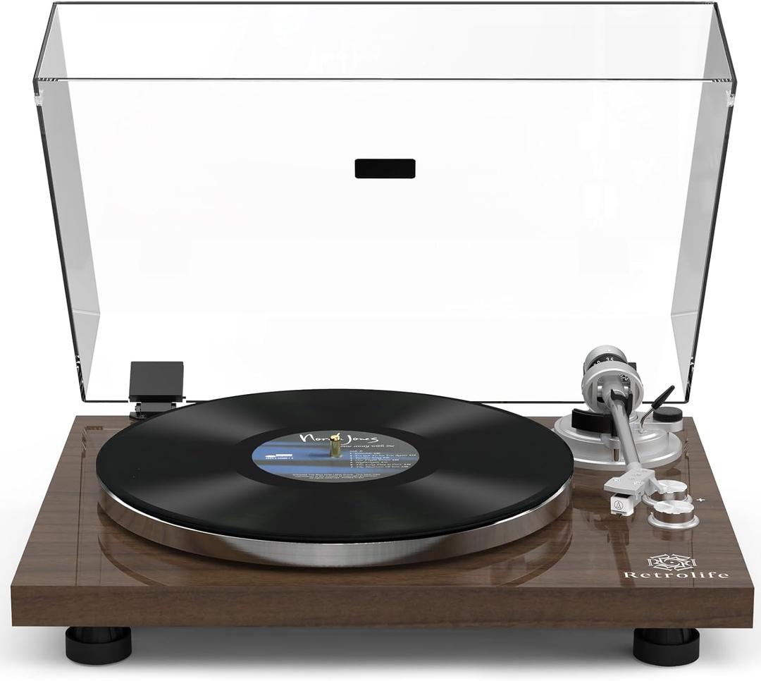 Turntable Record Player Wireless Output Vinyl Players Aluminium Platter Carbon Fiber Tonearm Belt-Drive LP 33 45 RPM Phono Audio AT-3600L MM Cartridge RCA Line Anti-Skate Pitch Control Dark Brown
