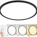 24 inch Modern Led Big Ceiling Light, Ultra Thin Flush Mount, 50W 5000LM, Dimmable, 3000K/4000K/6500K Selectable, Black, Perfect for Bedroom, Kitchen, Dining Room, Living Room, Home Office, Hallway