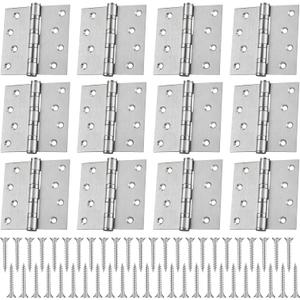 Yaocom 12 Pcs 4'' Ball Bearing Door Hinges Stainless Steel Heavy Duty Hinges 4 x 4 Inch Exterior Door Hinge (Square Corners,Silver)
