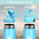 SENDESTAR Stainless Steel Wide Mouth Water Bottle 24oz Double Wall Vacuum Insulated Leak Proof Bottle with New Flex Straw Lid & Spout Lid XIN-MC-0750-1