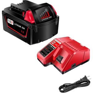 18V Battery and Charger for Milwaukee M18 Battery with Milwaukee Battery Charger, Capacity Output 5.0Ah