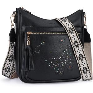 Medium Crossbody Bags for Women Trendy, Women's Butterfly Shoulder Handbags with Tassel (007-black)