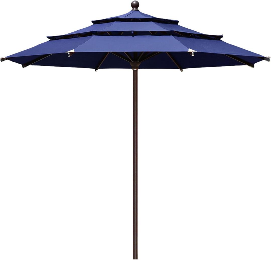EliteShade USA 10-Year-Non-Fading 11Ft 3 Tiers Patio Market Umbrella Outdoor Cylinder Auto Push-up Table Umbrella with Ventilation, Navy Blue