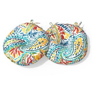 Outdoor Bistro Chair Cushion with Ties, Tufted Patio Chair Cushions Set of 2, Round Seat Cushion 15”x15”x4” for Home Garden Balcony Office Porch Lawn Deck, Paisley Multi