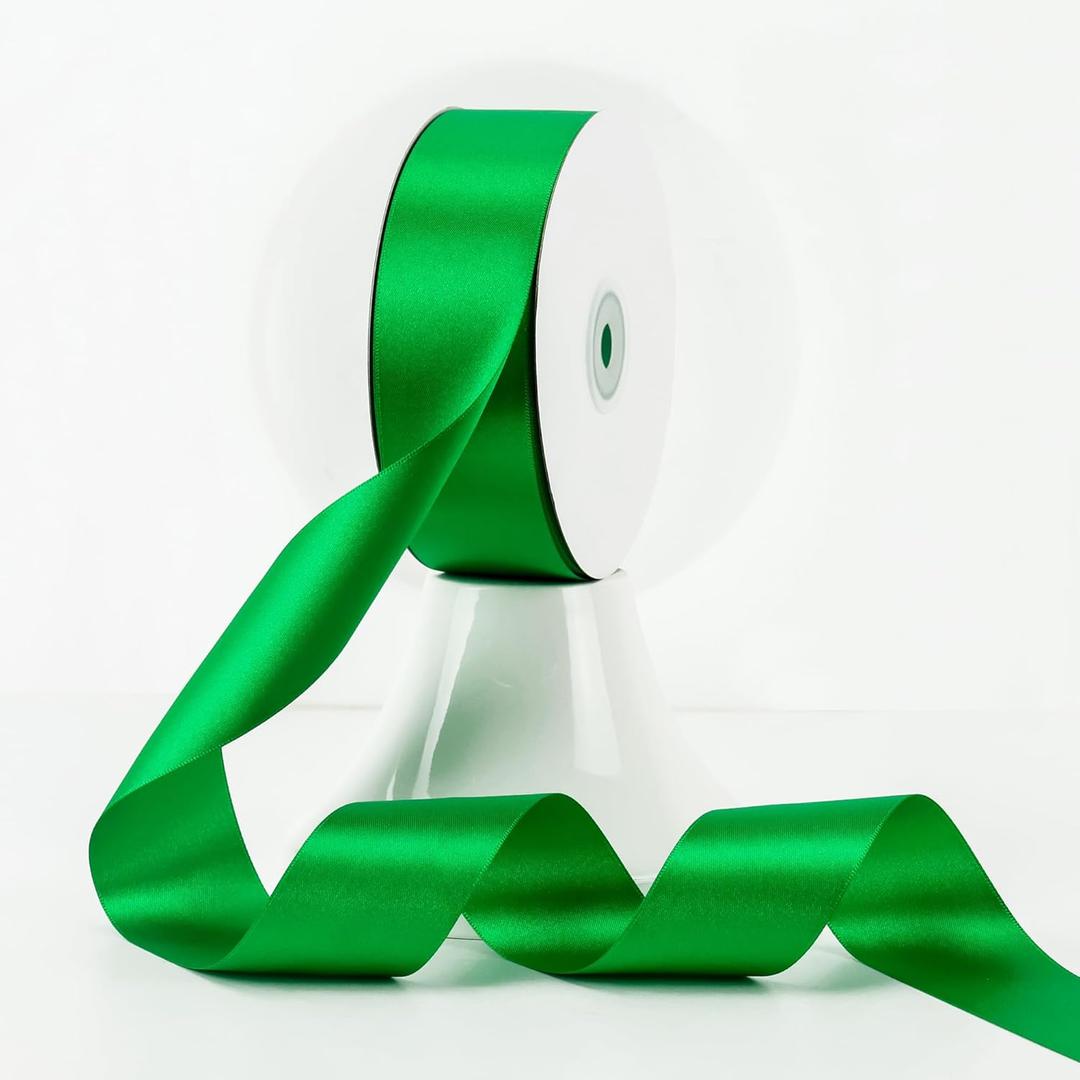 MEEDEE Satin Ribbon - Emerald Green, 1-1/2 Inch, Double Faced, 50 Yards for Christmas, Crafts, Weddings, Flowers, Holidays