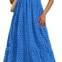 PRETTYGARDEN Womens 2025 Summer Maxi Dress Short Sleeve V Neck Hollow Out Eyelet A Line Long Flowy Beach Vacation Dresses, Small