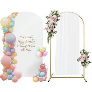 Wedding Arch Backdrop Stand 4ft, Metal Arch with Cover, Metal Arch Stand & Arch Stand Cover Set with 100 Party Multi-Colored Balloons for Birthday Party Wedding Ceremony Bridal Baby Shower Event Decor (White)