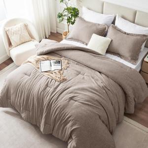 CozyLux King Size Comforter Set, 3 Pieces Heathered Khaki Soft Luxury Comforter King Size Bedding Set, Breathable Lightweight Bed Sets with 1 Down Alternative Comforter and 2 Pillow Shams All Seasons