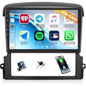 CAMECHO 2G+64G Android Car Stereo for Kia Sorento 2004-2008 with Wireless CarPlay Android Auto 9" Touch Screen Car Radio Bluetooth GPS Navigation WiFi FM RDS Radio HD Backup Camera Mic
