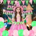 21pcs Pink and Green Birthday Party Decoration Set - Happy Birthday Banner Triangle Flag Paper Tassel and Balloons, Witch Theme Party Accessories Pink and Green Decorations for Women Girls