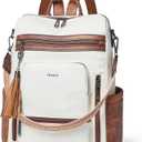 Shrrie Vegan Leather Laptop Backpack for Women 15.6 inch Work Backpack Fashion Travel Backpack Purse for Travel College Work (1 Beige With Brown)