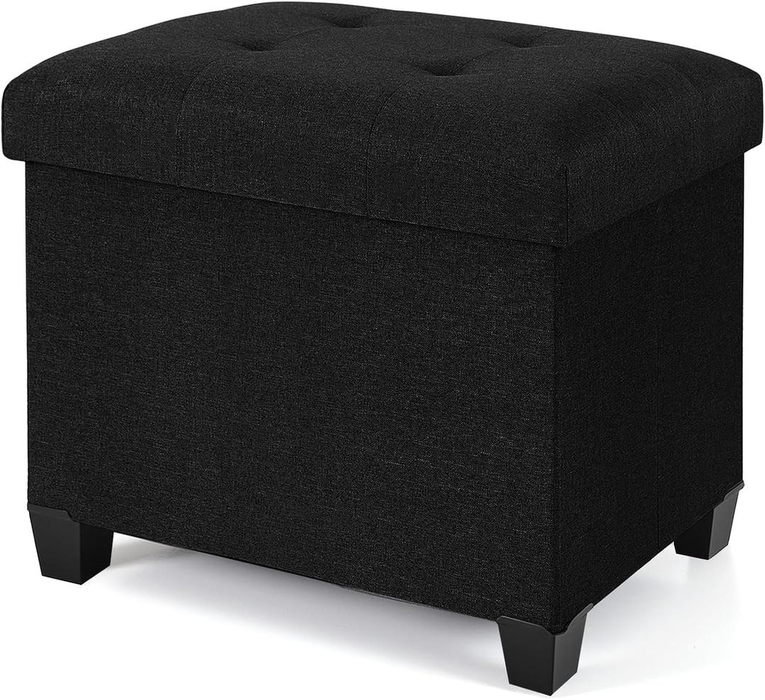 Ottoman with Storage, Rectangular Storage Ottoman, Linen Ottomans with Legs for Living Room Bedroom Dorm, 23.6" D x 17.7" W x 19.9" H, Black