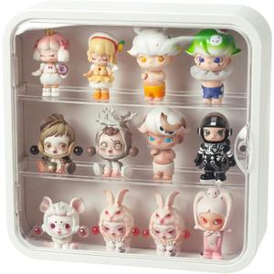 Clear Display Case for Figures, Wall Mounted Acrylic Storage Box, Dust Proof Display Cabinet Organizer for Mini Pop Mart Action Figures Collectibles (White)