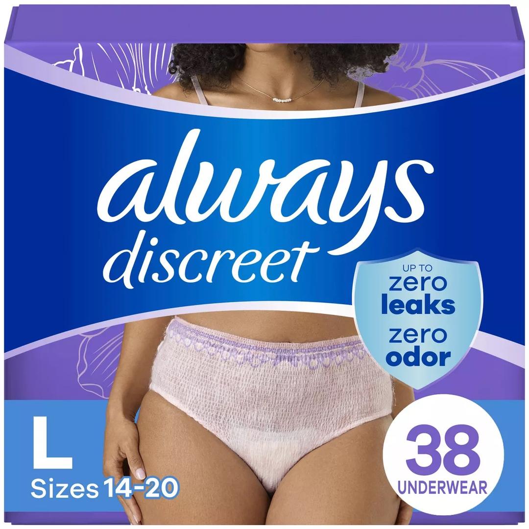 Always Discreet Adult Postpartum Incontinence Underwear for Women - Maximum Protection, 2 Pack 