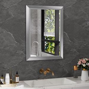 Amorho Bathroom Mirror for Wall 22x30 Inch, Brushed Silver Metal Framed | Anti-rust, HD Reflection, Tempered Glass, Mirrors for Over Sink, Bedroom, Living Room, Entryway, Horizontal or Vertical.