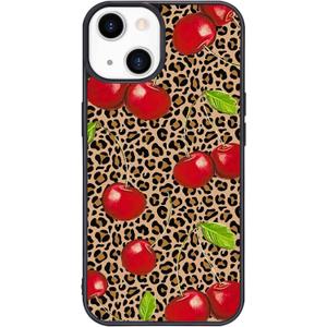 4 x Leopard & Cherry Phone Case for iPhone 13 Cherry Leopard Case Cover TPU Bumper Hard Back Shockproof Phone Case Girly Protective Phone Cover with Pretty Design