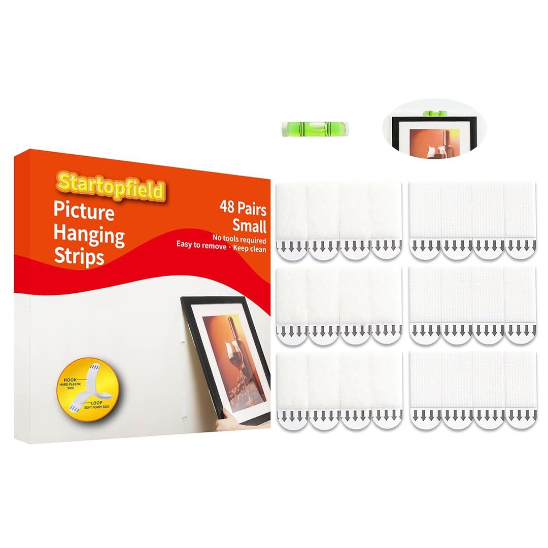 48 Pairs(96strips) Small Picture Hanging Strips Heavy Duty, Picture mounting Strips,Removable Hook and Loop Tape, Picture Hanger Damage Free,Perfect for Wall Art Hanging Frames 48 Pairs(96strips) Small Picture Hanging Strips Heavy Duty, Picture mounting Strips,Removable Hook and Loop Tape, Picture Hanger Damage Free,Perfect for Wall Art Hanging Frames